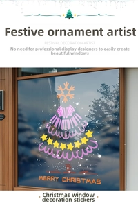 Pink hand-drawn spiral Christmas tree window sticker with Merry Christmas text decoration