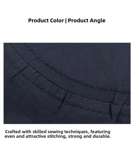 Detail of durable double-stitch sewing on navy blue quick-dry breathable sun hat for men