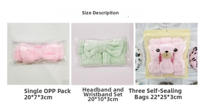 Size specifications of soft plush yoga headband and wristbands set in packaging
