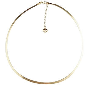 Minimalist gold snake bone chain necklace featuring a delicate heart pendant and extender