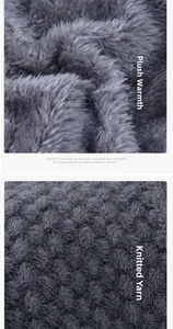 Detail of warm grey plush lining and dark grey knitted wool fabric texture on winter hat