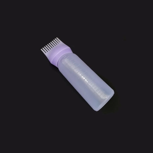 170ml hair wash bottle with purple silicone comb nozzle and visible measurement scale