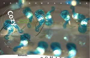 Macro shot of blue seahorse-shaped LED string lights with soft ocean-themed glow