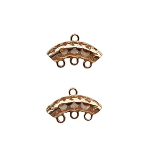 Gold-plated hollow curved tube connector with four loops for DIY jewelry making