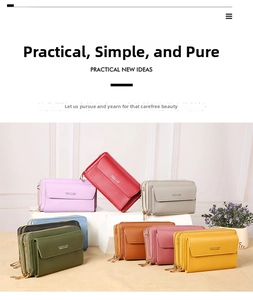 Detailed stack of colorful multi-zipper leather wallets with front flap pocket design