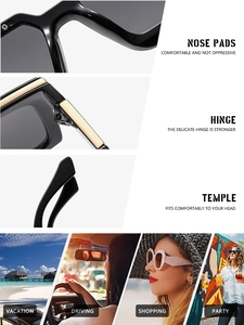 Detail of ergonomic nose pads, reinforced gold hinges, and stylish temple design on sunglasses