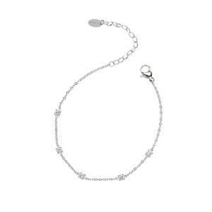 Minimalist silver stainless steel bracelet with five square white zircon stones on thin chain