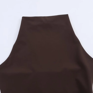 Slim fit halter neck ruched brown mini dress with sleeveless backless cutout design