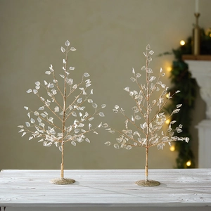 Christmas Acrylic Leaf Decorative Branches Artificial Gold Vine Tabletop Tree Led Light Up Festive Holiday Party Home Decor