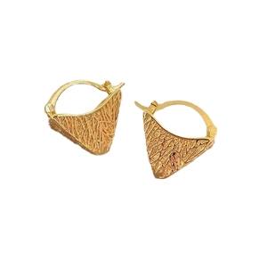 Irregular hollow golden triangle drop earrings with textured multi-layer metal design