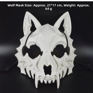 Wolf skeleton mask detail showing bone texture with size 21x17cm and elastic head strap