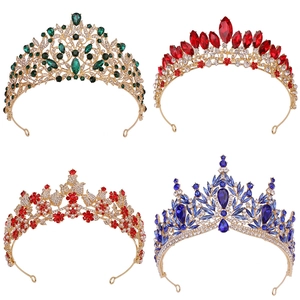 Elegante Kristall-Blatt-Brautkronen mit grünen, roten und blauen Steinen für Hochzeitsfrisuren