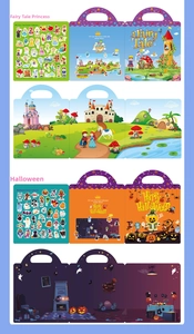 Detail of DIY sticker books featuring fairy tale princess and Halloween scene themes
