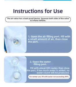 Détail des valves d'air et d'eau montrant les instructions de remplissage du tapis frais