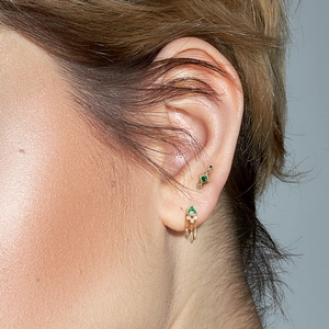 Boucles d'oreilles S925 or avec pierres vertes et pendentifs glands en feuilles