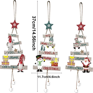 Wooden Christmas hanging ornaments set with Santa and snowman, 37x11.7cm festive tree decor