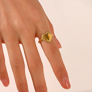 18K gold plated heart ring for women with adjustable minimalist open band design
