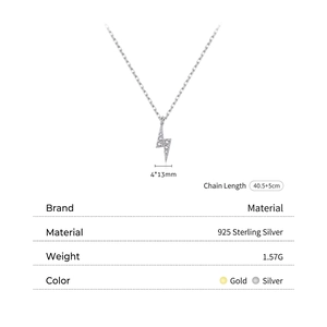 925 Sterling Silver lightning bolt pendant necklace with sparkling zirconia stones