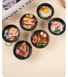 Set of 6 realistic miniature Japanese ramen bowl charms with keychains for crafts