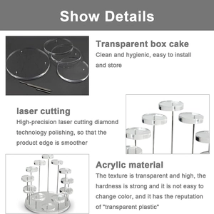 Three-tier acrylic rotating jewelry display stand with circular plates and metal pillars