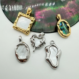 DIY Charms Pendants Natural White Shell Abalone 18K Gold Plated Copper Heart Square Irregular For Jewelry Making