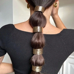 Set of 4 gold textured metal hair rings for ponytail and bubble braid styling