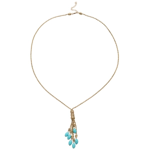 Bohemian gold chain necklace with turquoise blue stone tassels in a vintage ethnic style