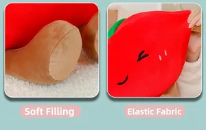 Detail showing high-elasticity red fabric and soft plush filling for apple toy