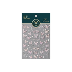 M-261 3D iridescent butterfly nail stickers with aurora laser effect and tassel patterns