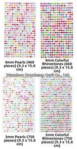 Detailed comparison of 3mm and 4mm self-adhesive pearl and colorful rhinestone craft stickers