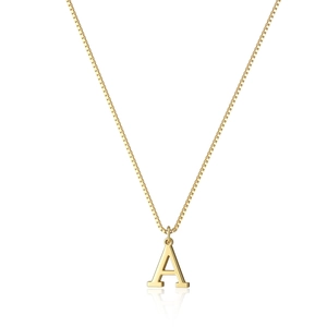 Polished gold initial A pendant necklace with high-quality box chain for women