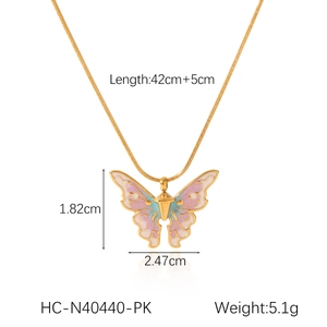 Detailed dimensions of the colorful enamel butterfly pendant with snake chain measurements