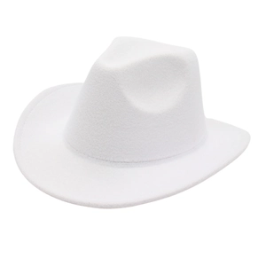 Detail of the high-quality white felt texture and curved brim on this western cowboy hat