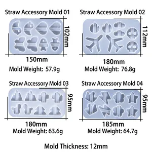 Silicone straw topper molds with various shapes like hearts, stars and clouds for DIY
