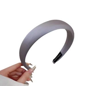 Handmade grey satin wide padded headband for women with a high crown sponge design