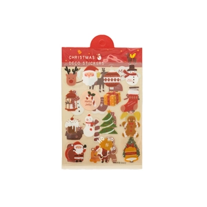 Christmas themed stickers set with cartoon Santa Claus, reindeer, and snowman designs