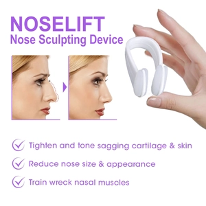 Nose sculpting device showing before and after side profile results with white clip tool
