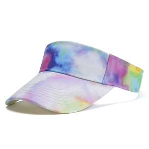 Colorful tie-dye sun visor hat for men and women featuring a vibrant rainbow pattern