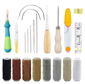 Complete leather sewing kit with heavy duty needles awls seam rippers and colorful waxed threads