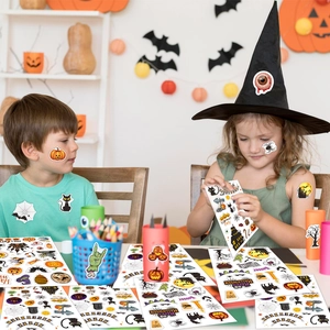 Holographic Halloween stickers for kids with pumpkin and bat designs for party decor
