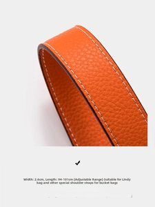 Verstellbarer orangefarbener Lederriemen mit Kontrastnaht für Eimertaschen