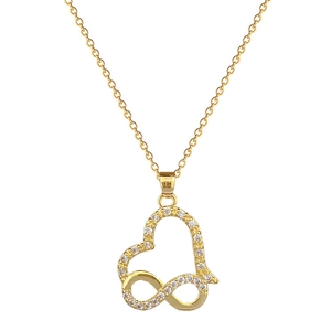 Elegant gold heart infinity necklace with crystals on a minimalist link chain