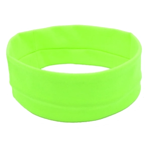 Close-up of neon green elastic sports headband with high-stretch breathable fabric