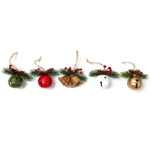 Cloches de Noël avec pommes de pin et baies en cinq couleurs sur fond blanc pur et net