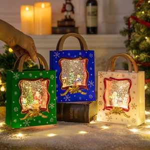 Christmas Water Lantern Snow Globe Handbag Shape Lighted Music Box Swirling Glitter LED Desktop Decoration Holiday Gift