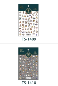 Close-up of TS-1409 and TS-1410 cartoon duck nail art stickers in retail packaging