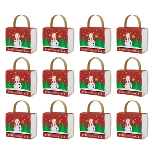 Set of 12 Christmas snowman and tree paper candy gift boxes with handles and drawer design