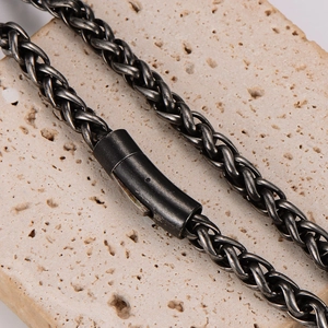 Retro stainless steel dragon bone chain necklace with cylindrical clasp on stone