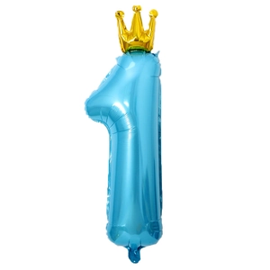 Ballon chiffre 1 bleu ciel avec couronne dorée pour décoration de premier anniversaire