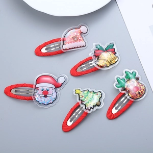 Christmas Hair Clips Kids Girls Quicksand Glitter Acrylic Santa Reindeer Tree Bell Shapes Fabric Wrapped BB Clips Holiday Party